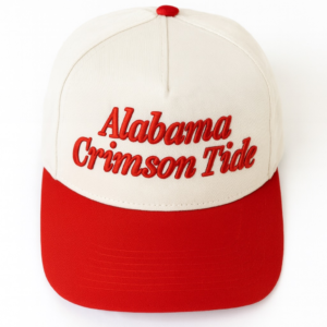 Retro Alabama hat with bold block lettering and vintage cream design — college football hat for Crimson Tide fans.