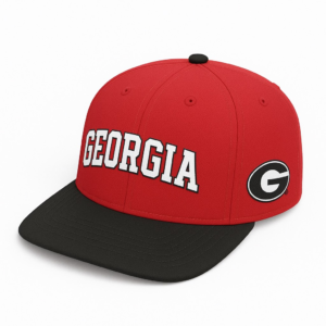 Red and black Georgia Classic Snapback Hat featuring raised “GEORGIA” lettering and side “G” logo for UGA fans.